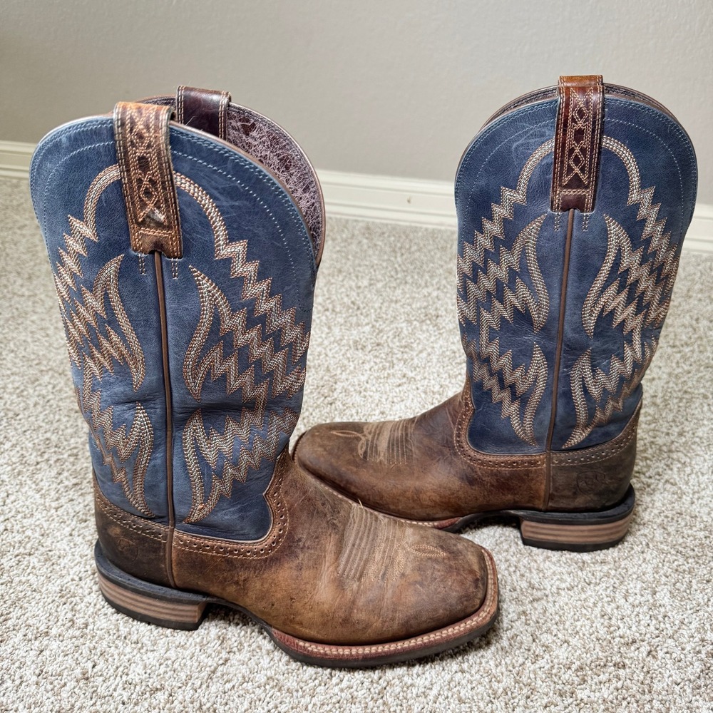 Ariat Mens Tycoon Brown Blue Leather Square Toe Western Boots 10014053 Size 7D